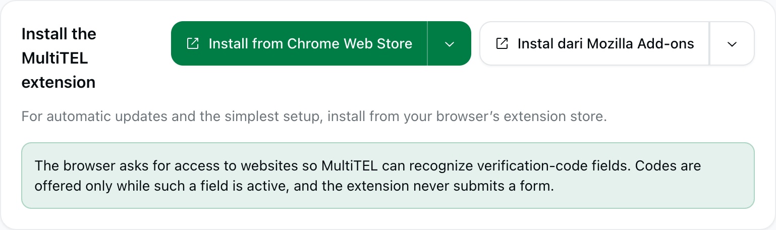 Opsi pemasangan Browser AutoFill dan pemberitahuan akses di portal saat ini
