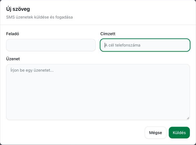 Új szöveg: Feladó; Címzett; Üzenet